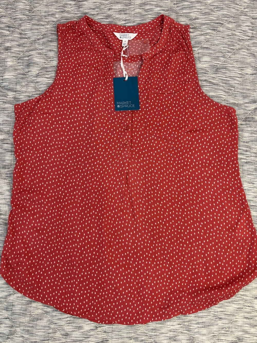 NWT Market & Spruce Red Sleeveless Dot-Print Shell Summer Blouse Sz XL -